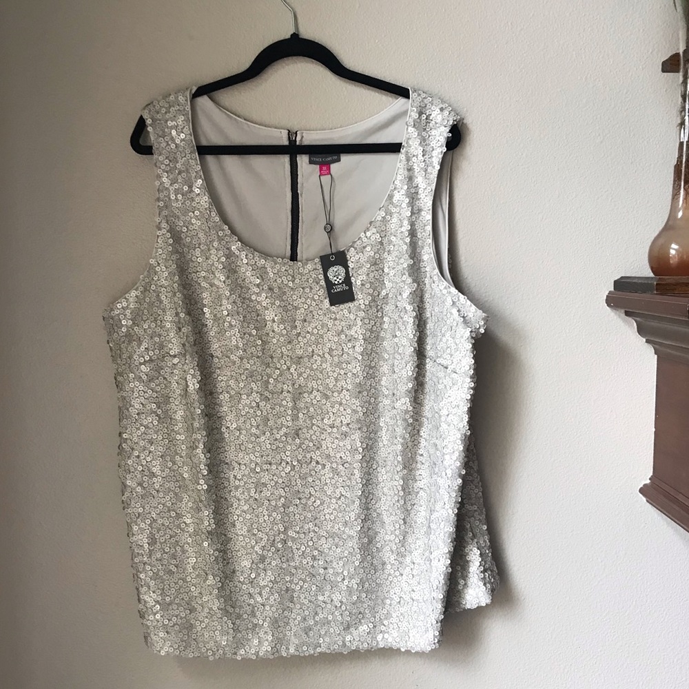Vince Camuto Silver Sequin Top | 3xl |